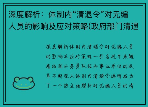 深度解析：体制内“清退令”对无编人员的影响及应对策略(政府部门清退聘用人员)