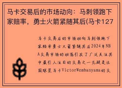 马卡交易后的市场动向:马刺领跑下家赔率,勇士火箭紧随其后(马卡127)