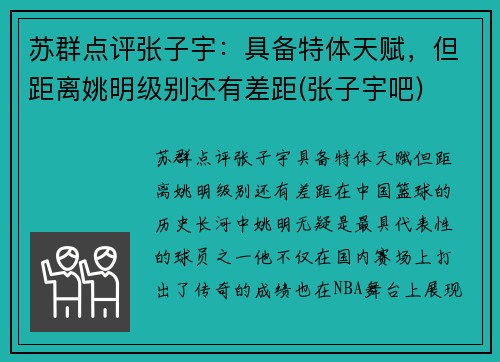 苏群点评张子宇:具备特体天赋,但距离姚明级别还有差距(张子宇吧)