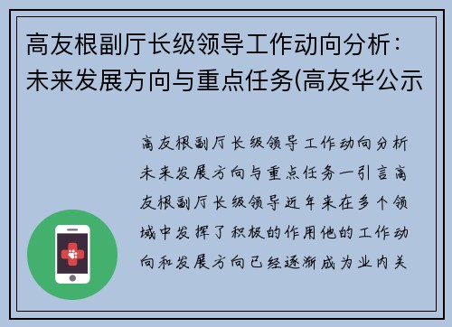 高友根副厅长级领导工作动向分析：未来发展方向与重点任务(高友华公示)