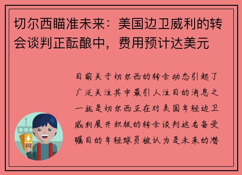 切尔西瞄准未来：美国边卫威利的转会谈判正酝酿中，费用预计达美元