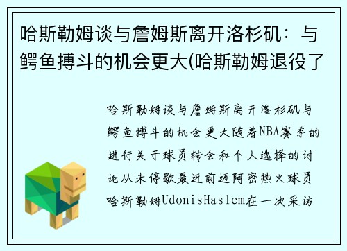 哈斯勒姆谈与詹姆斯离开洛杉矶:与鳄鱼搏斗的机会更大(哈斯勒姆退役了吗)