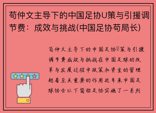 苟仲文主导下的中国足协U策与引援调节费：成效与挑战(中国足协苟局长)